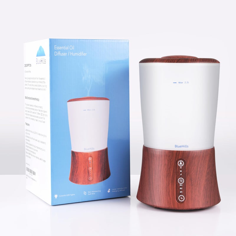 BlueHills Large 2000 ML XL Essential Oil Diffuser Aroma Humidifier 2 Liter Capacity for Big Living Room Home Baby Long Run XL Huge Coverage Area High Mist Timer Large Diffuser Dark Wood Grain 2L S3 - Image 4